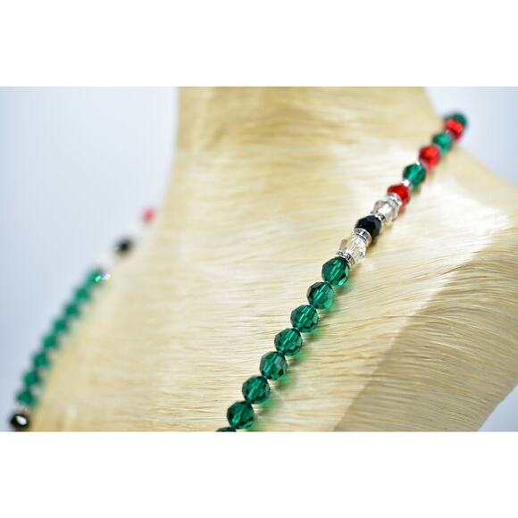 Vintage Christmas Crystal Beaded Necklace Glass Red Green Silver Holiday BinG - Picture 11 of 12